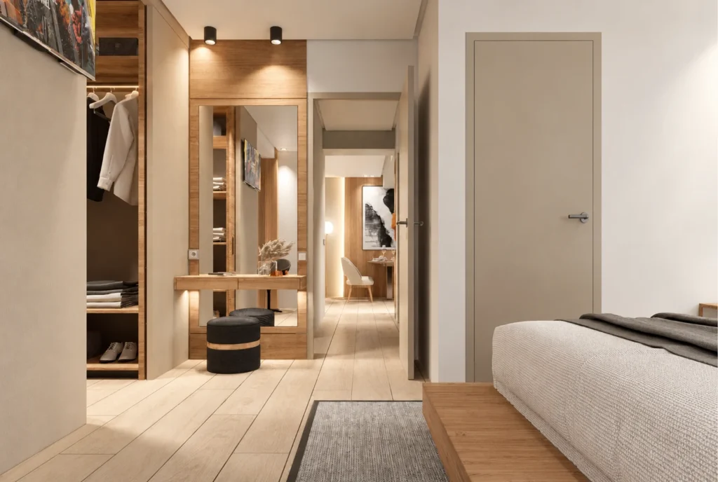 Coiffeuse et miroir de chambre — Appartement K, Rabat — rendu 3D DECO3D.ma