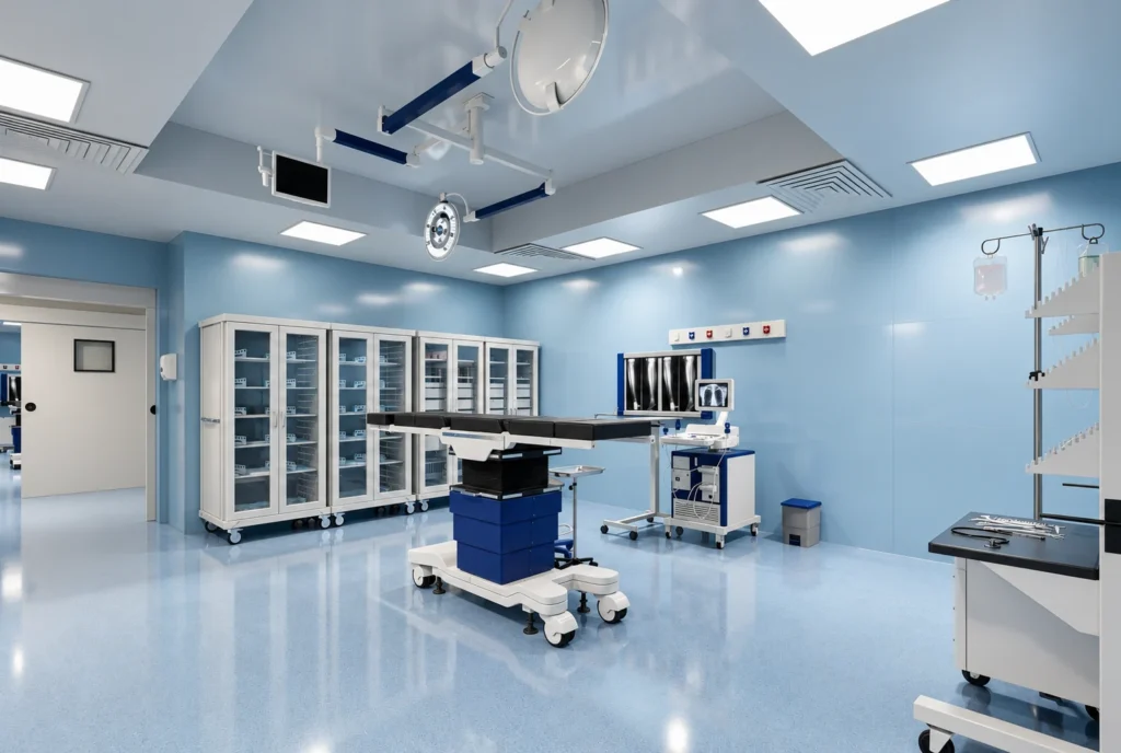 Armoires vitrées du bloc opératoire — Clinique El Kawtar, Rabat — rendu 3D DECO3D.ma