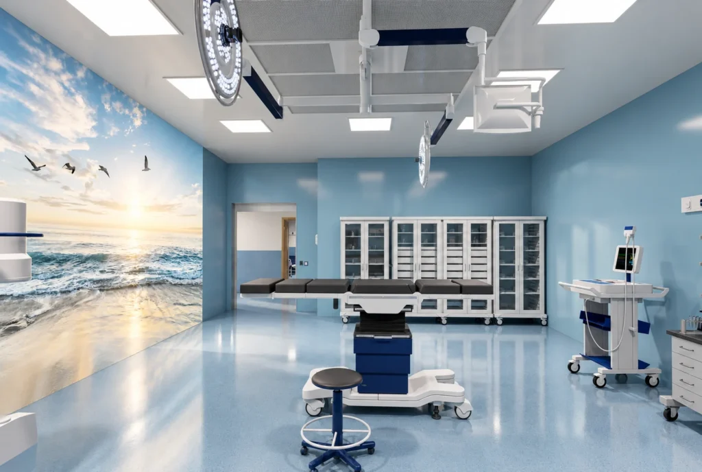 Rangements du bloc opératoire — Clinique El Kawtar, Rabat — rendu 3D DECO3D.ma