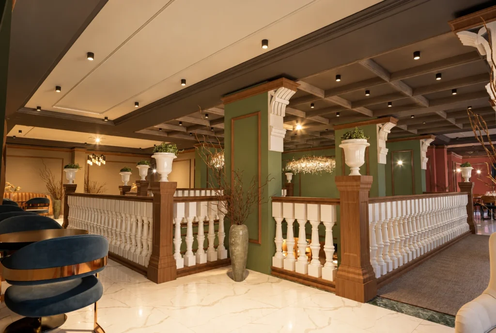 Coursive et balustrades — Restaurant La Durée, Kénitra — rendu 3D DECO3D.ma