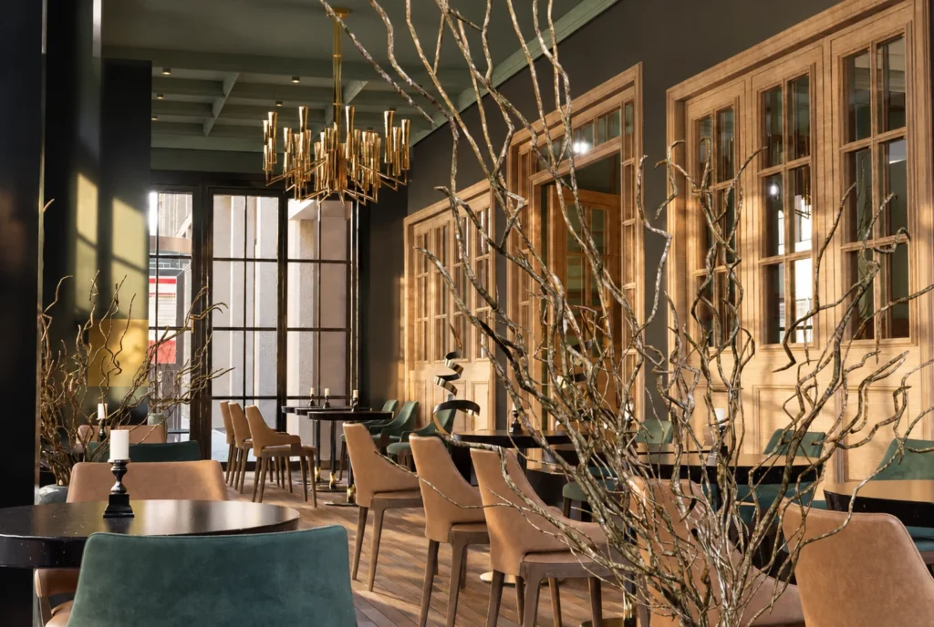 Tables de la véranda — Restaurant La Durée, Kénitra — rendu 3D DECO3D.ma